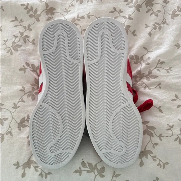 adidas Red and White Campus Suede Sneakers - Picture 3 of 4
